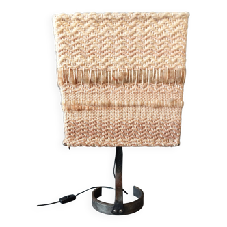 Brutalist lamp 1950 in wrought iron with handmade wool lampshade.