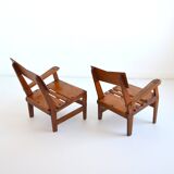 Armchairs convertible into Brutalist Bench in solid wood 1940 vintage