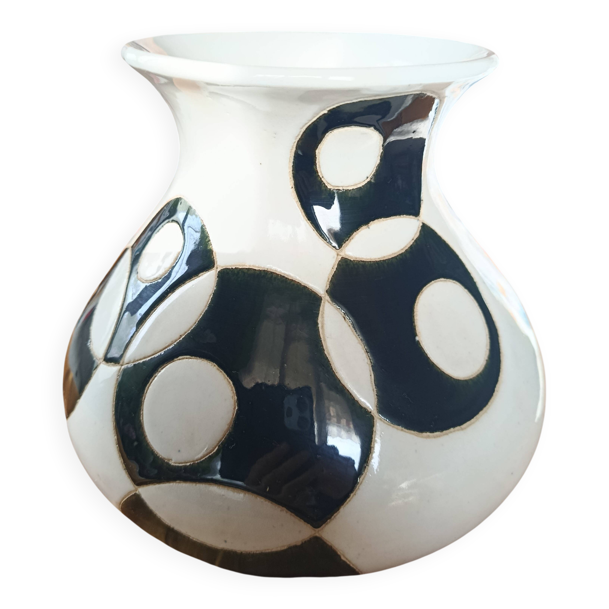 Ceramic ball vase with black and white circles Art Deco Italy Vintage 1940