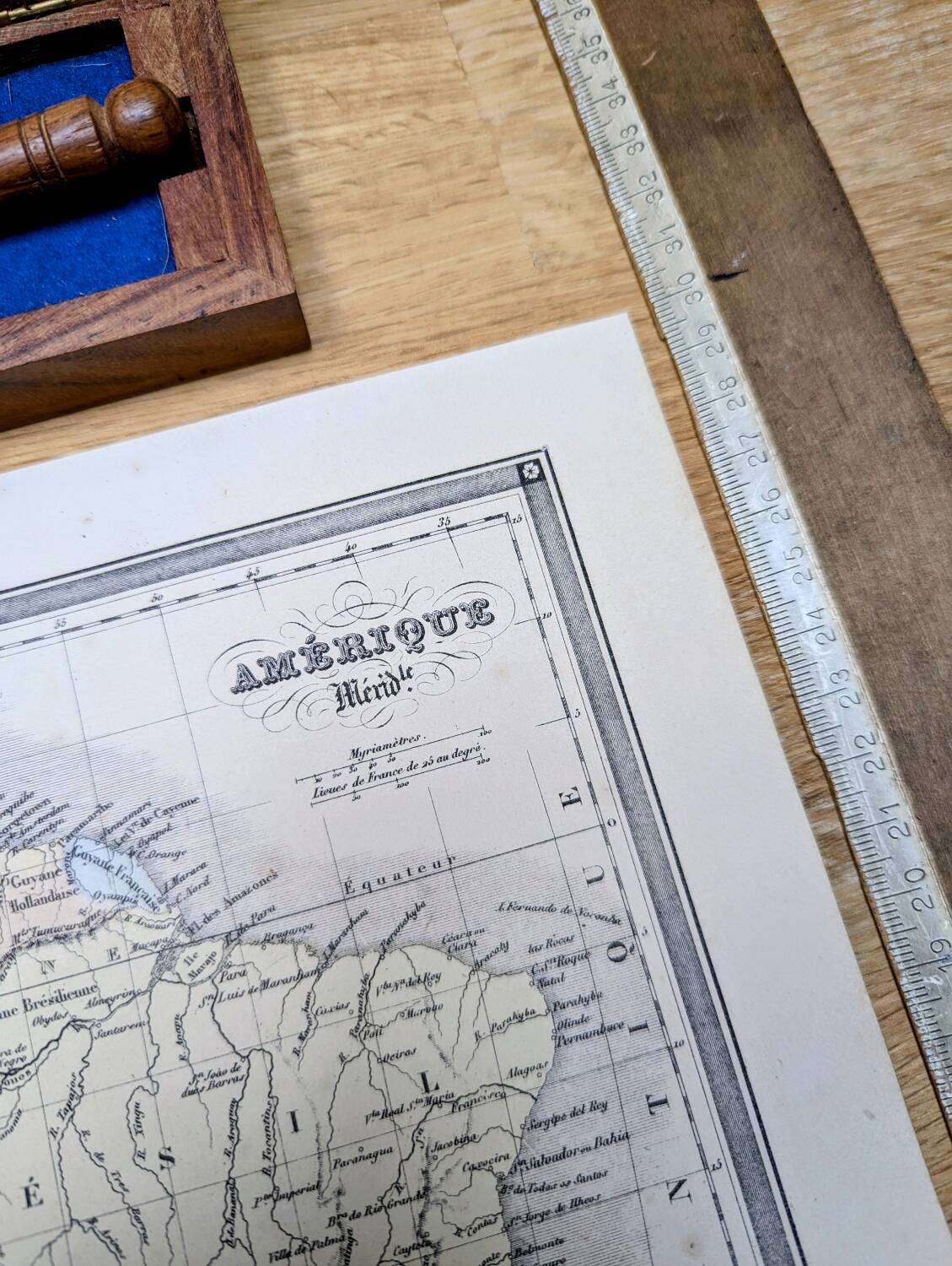 South America, antique map, printed in 1852. Authentic.