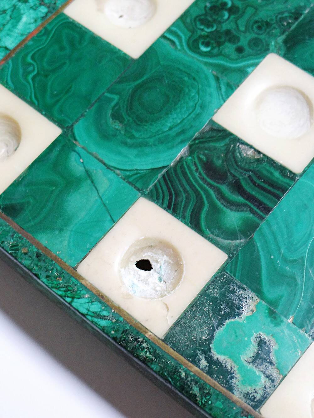 Octagonal solitaire in malachite and bakelite vintage 50s-60s