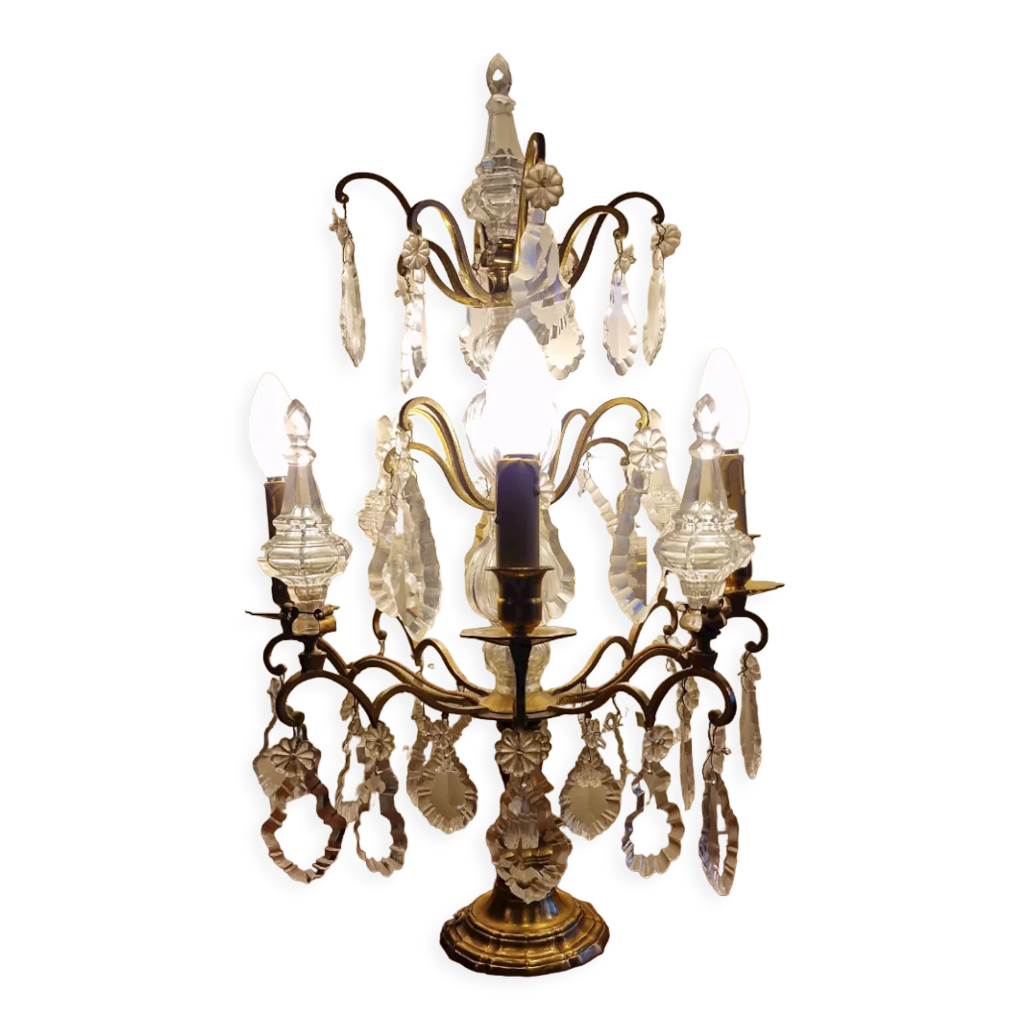 Old bronze girandole and crystal 4 fires