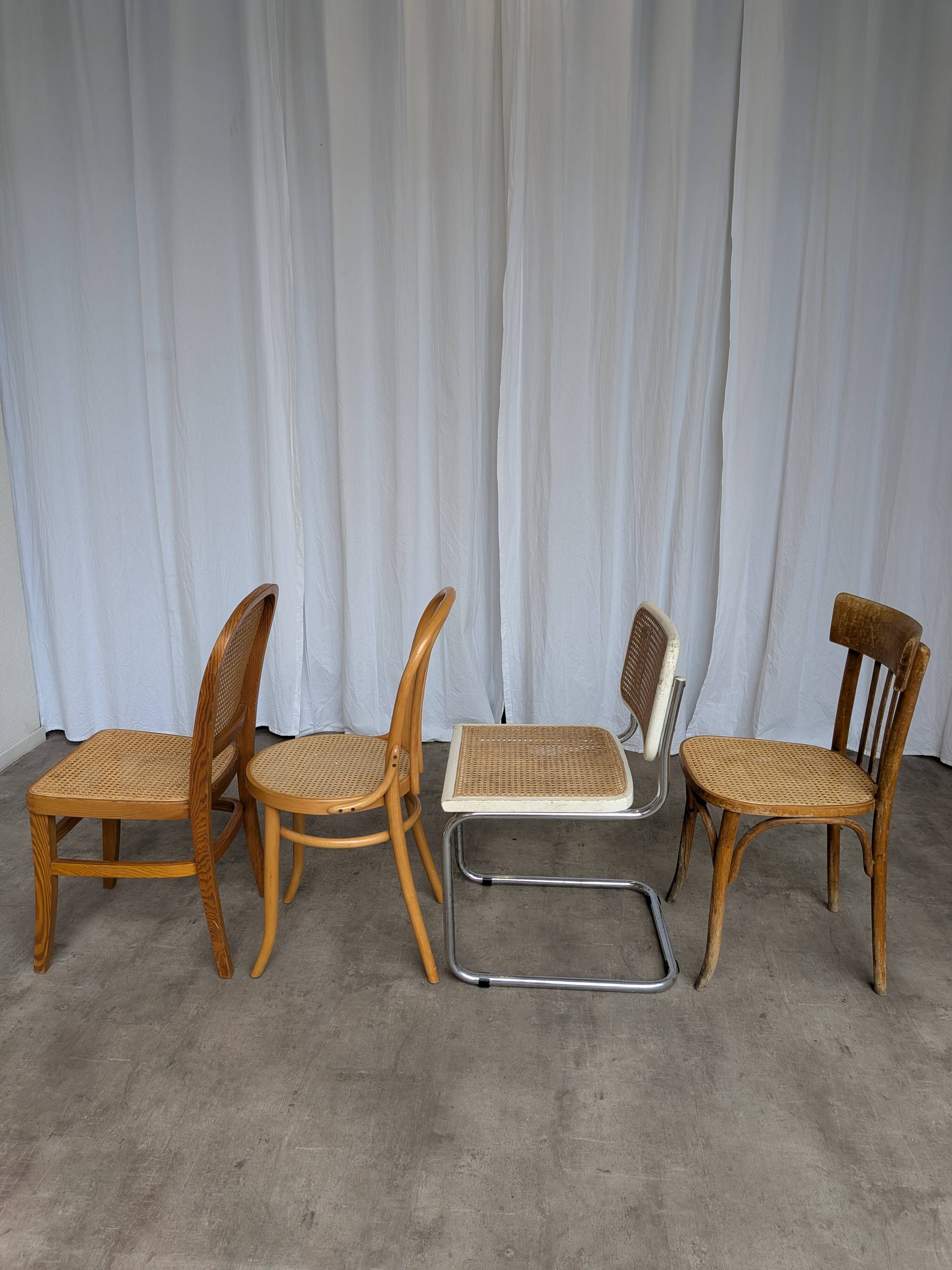 Set of 4 Mix & Match Dining Chairs with Cane Seat / Mid-Century Dining Furn