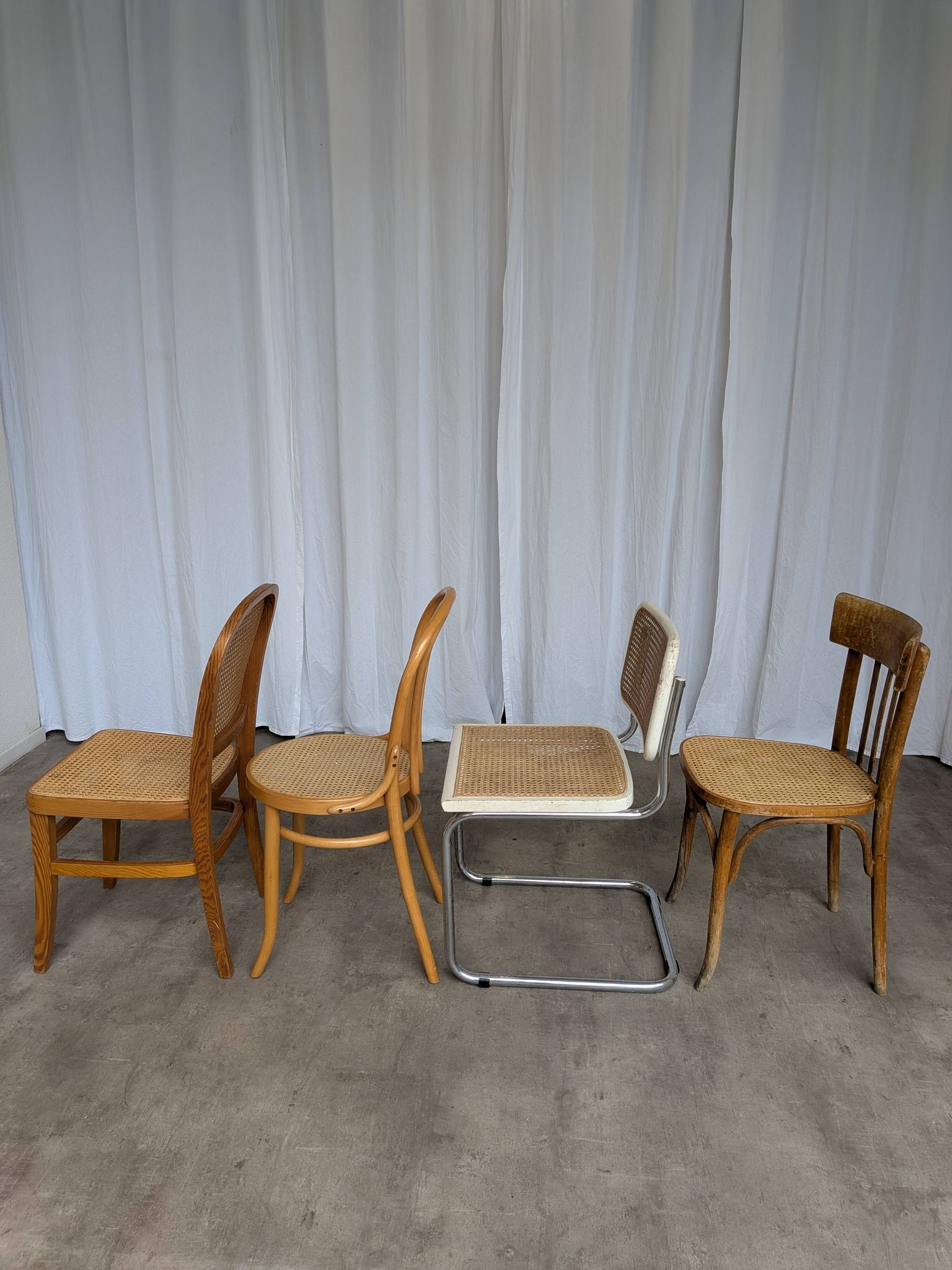 Set of 4 Mix & Match Dining Chairs with Cane Seat / Mid-Century Dining Furn