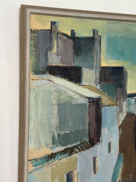 Original Swedish mid-century oil on canvas – “City” by Gustaf Höglund – vintage & framed – 80 × 70 cm