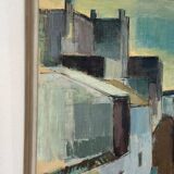 Original Swedish mid-century oil on canvas – “City” by Gustaf Höglund – vintage & framed – 80 × 70 cm