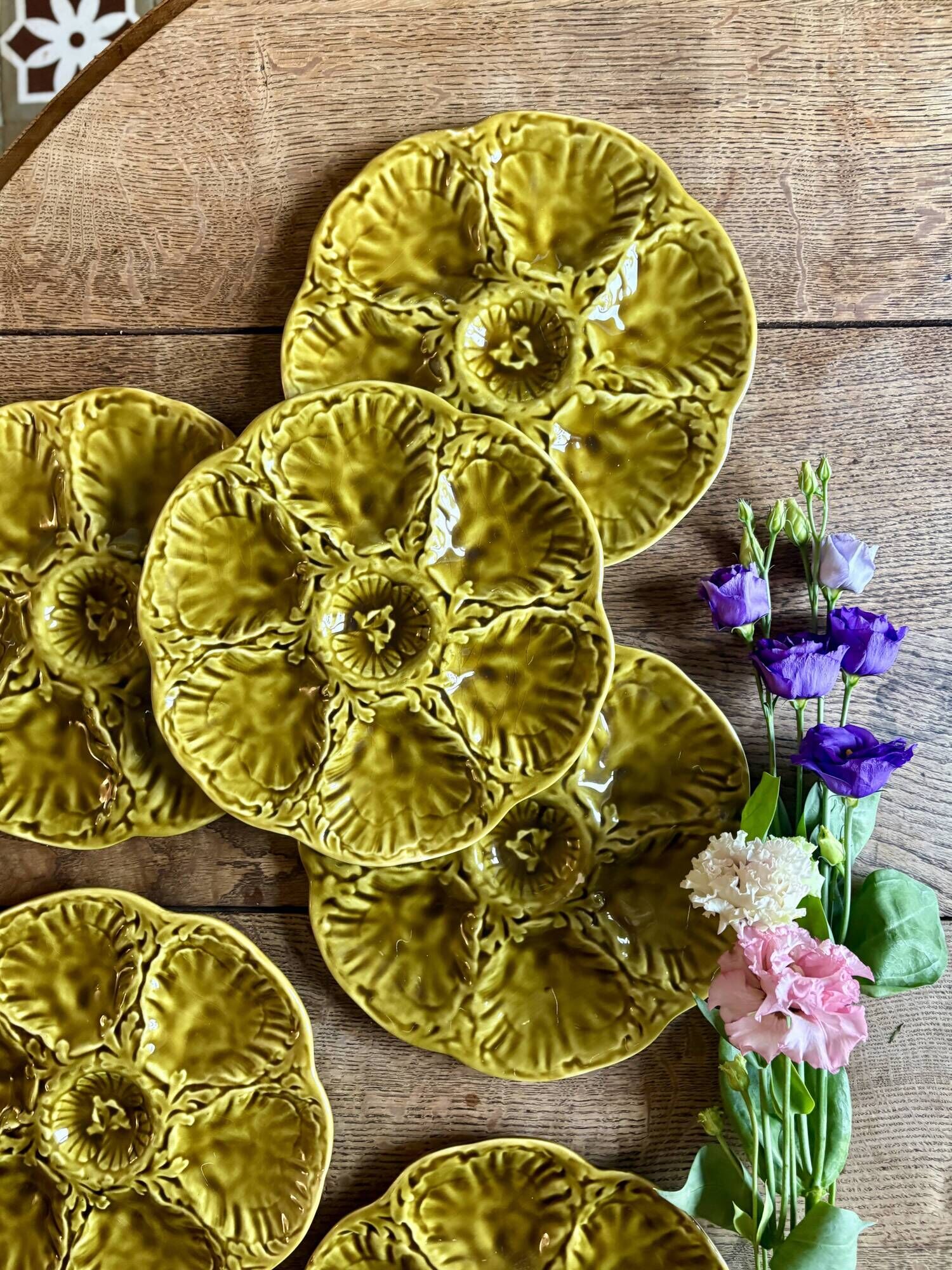 Set of 6 vintage green ceramic oyster plates - Gien