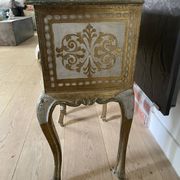 Bedside pair, 3 drawers, 1 drawer and a niche, painted golden wood, italian renaissance style