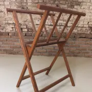 Folding oak magazine rack with slats – vintage magazine stand, mid-20th c.