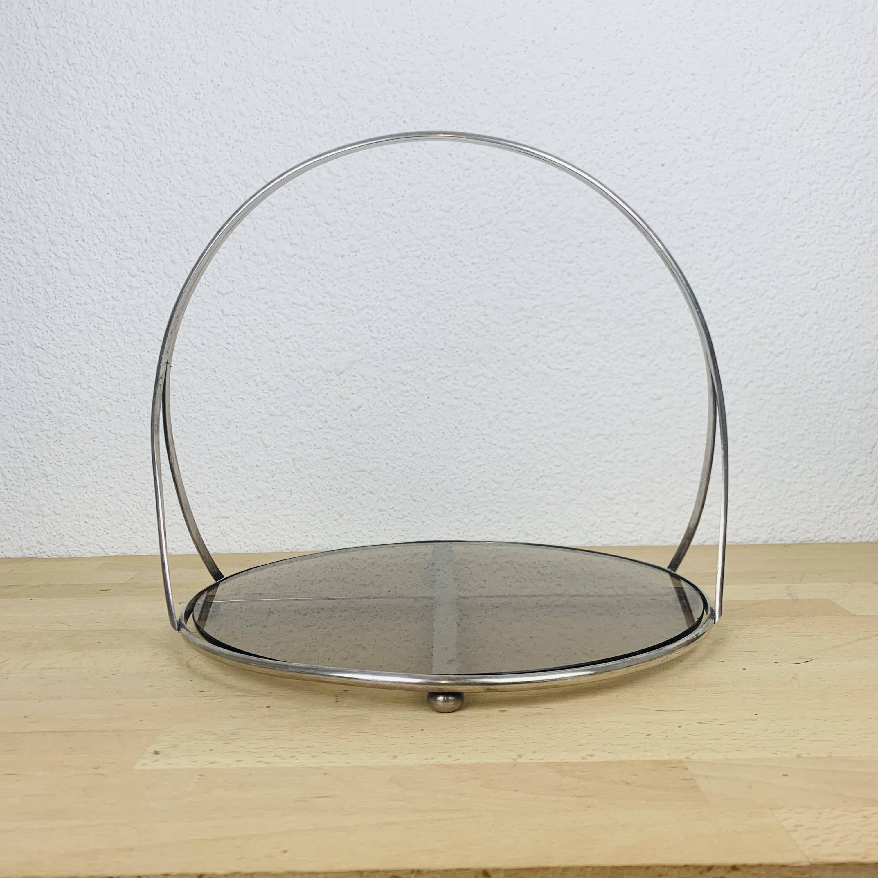 Silver metal and smoked glass tray