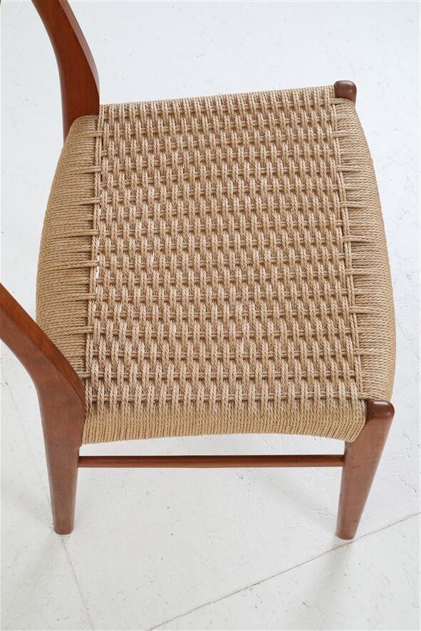 Ensemble de 6 chaises Glyngøre / Arne Wahl Iversen “GS 60” / teck / corde à papier / années 1960 / années 1970