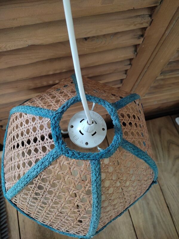 Hanging lampshade luminaire chandelier cannage liseré dp1121b65 old vintage