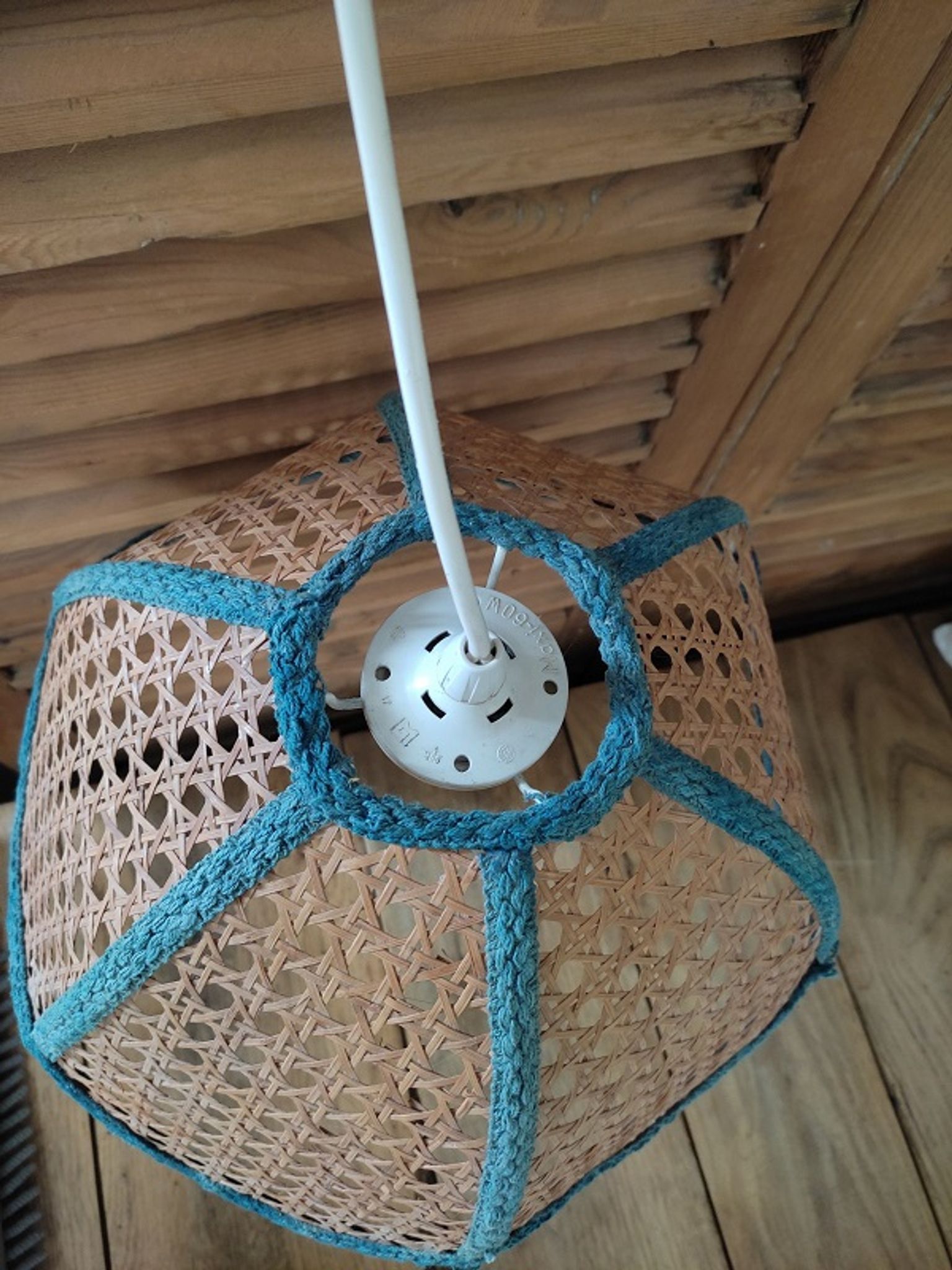 Hanging lampshade luminaire chandelier cannage liseré dp1121b65 old vintage