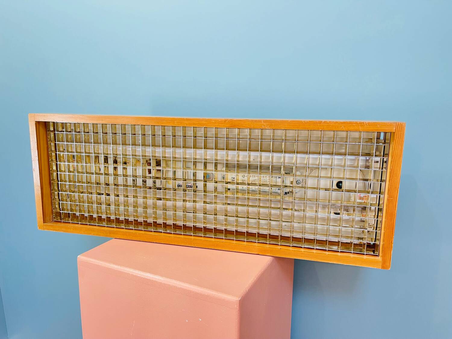 Scandinavian ceiling light in teak, circa 1970.