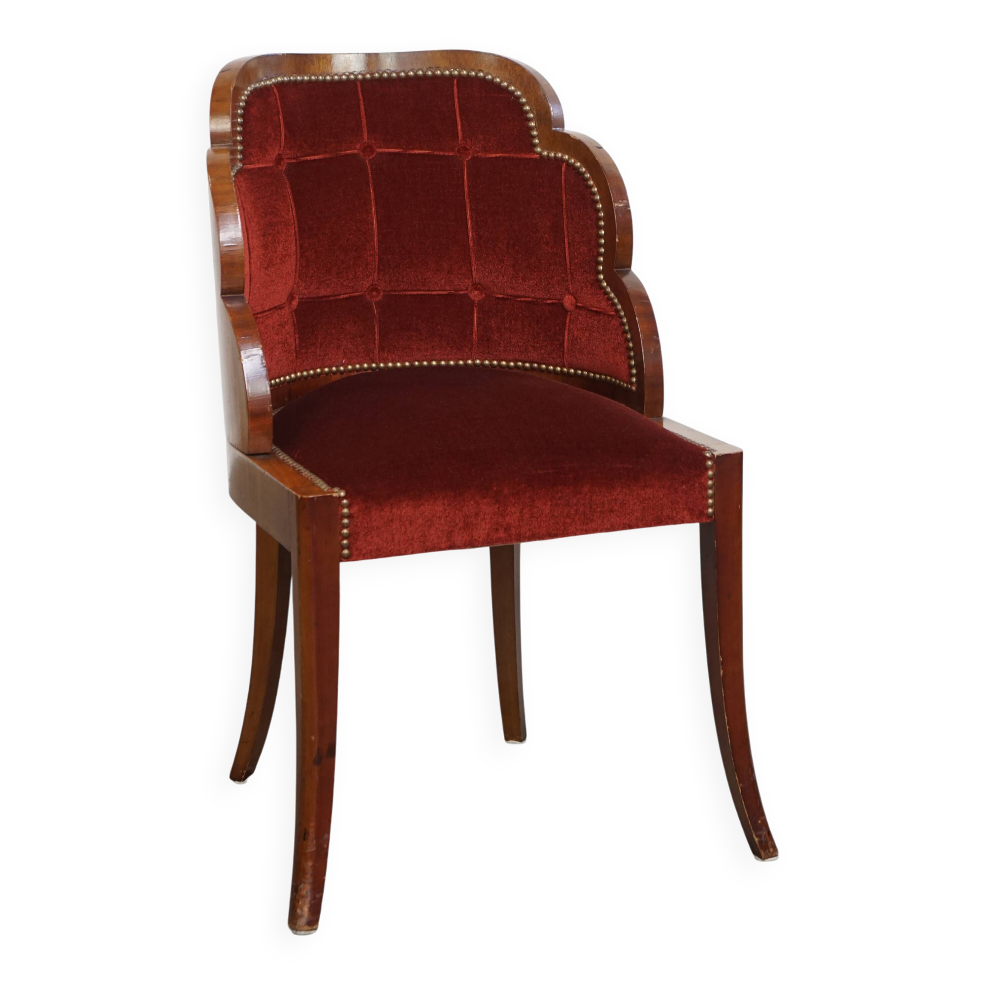 Art Deco “clouds” dining room/side chair with luxurious red upholstery