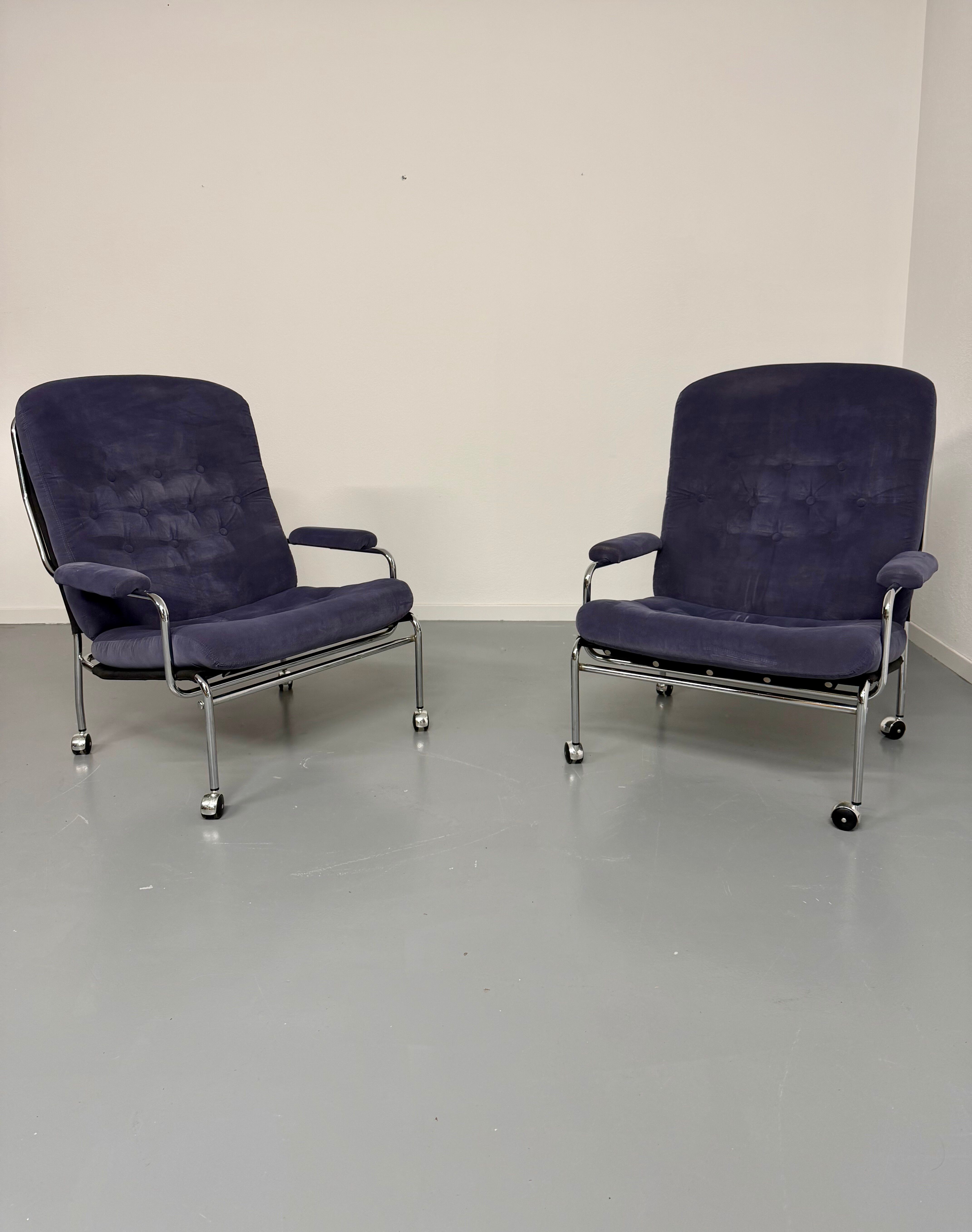 Paire de fauteuils lounge roulette design scandinave Bruno Mathsson