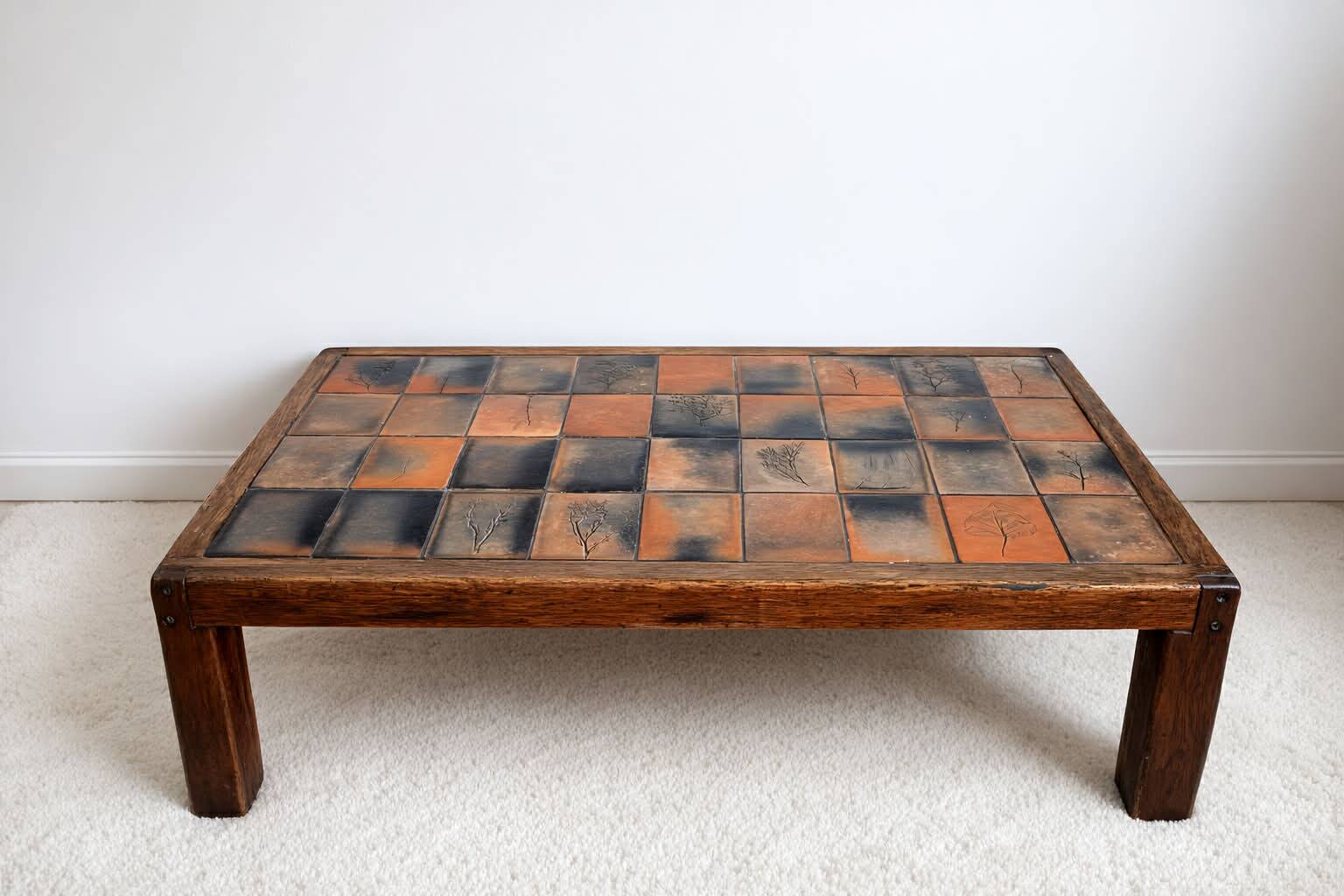 Herbarium coffee table in terracotta, Garnier style, circa 1960.