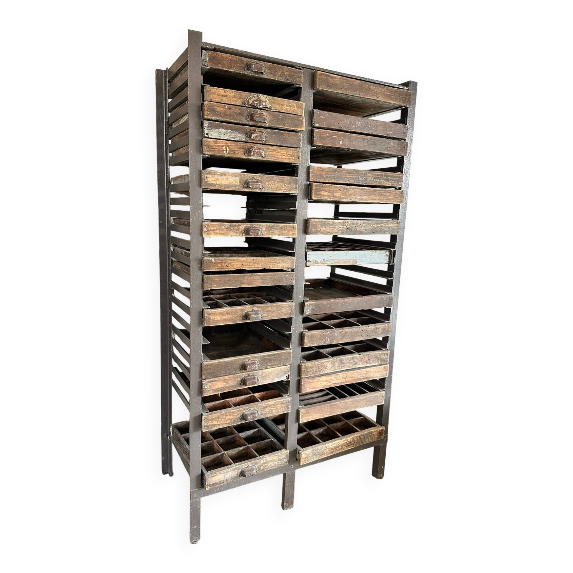 Antique printing furniture with drawers – wood & metal – industrial