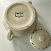 HBCM sugar bowl model Paradis in ironstone with blue basket decoration.