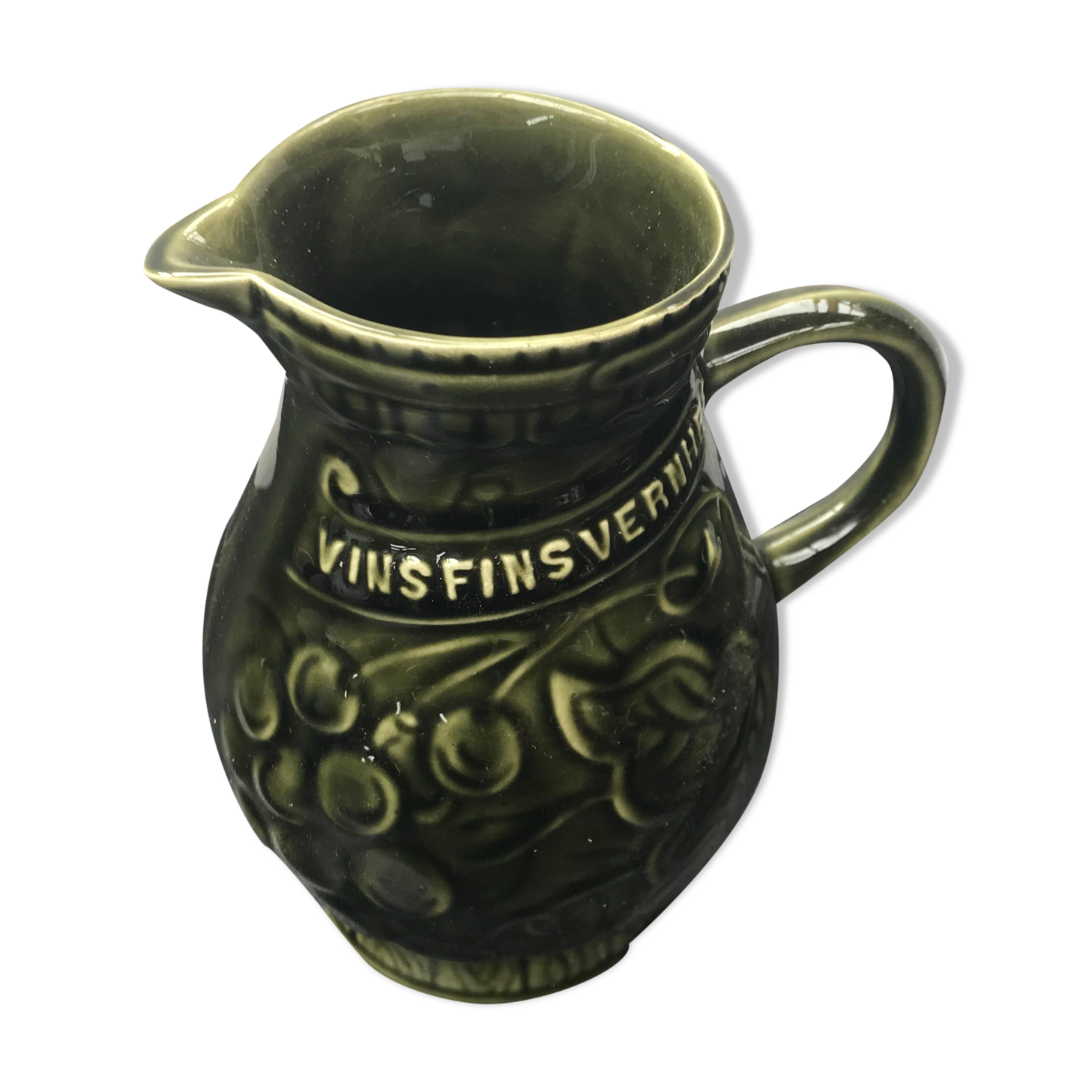 Former pitcher sarreguemines green ceramics 70s vintage