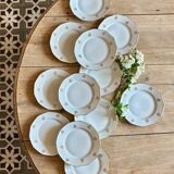 Lot de 12 assiettes à dessert vintage en porcelaine avec détails dorés