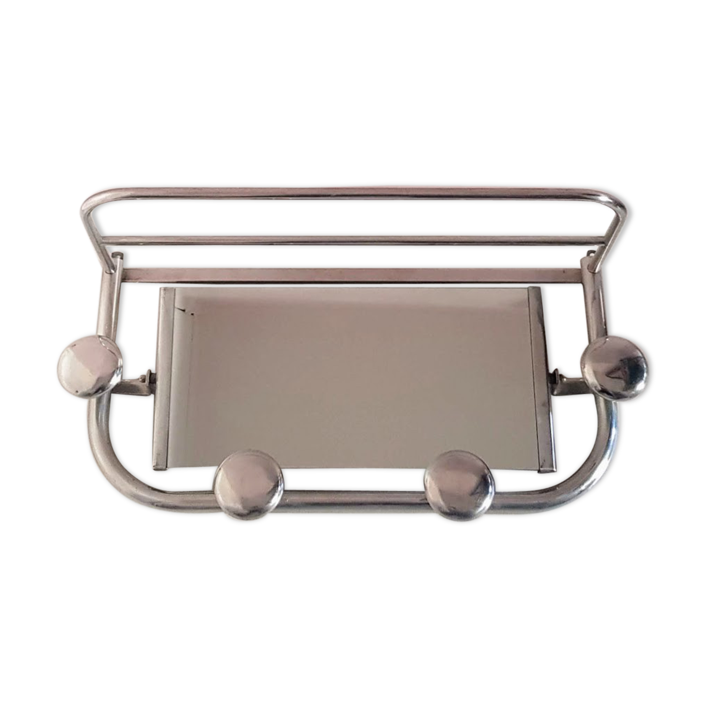 Art deco aluminium coat rack with mirror
