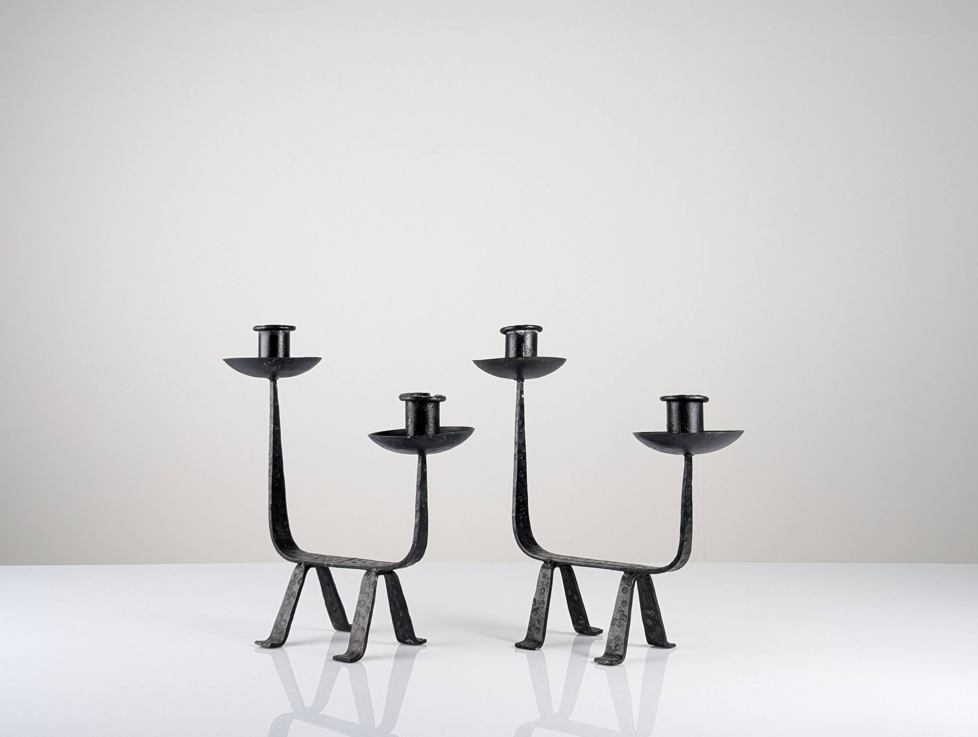 Pair of Wrought Iron Candleholders, 1950s