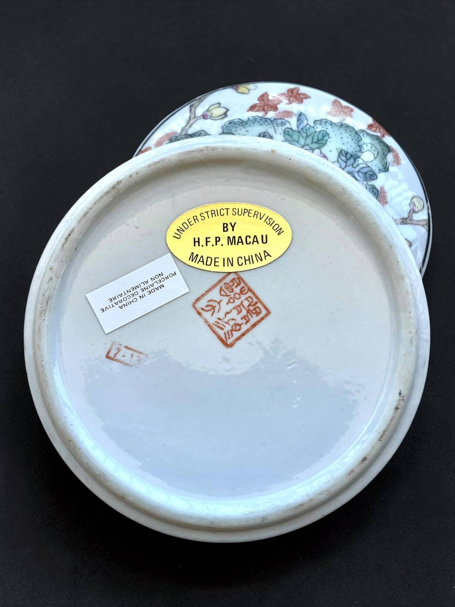 Vintage Chinese Porcelain Trinket Box H.F.P. Macau Famille Rose 1970s