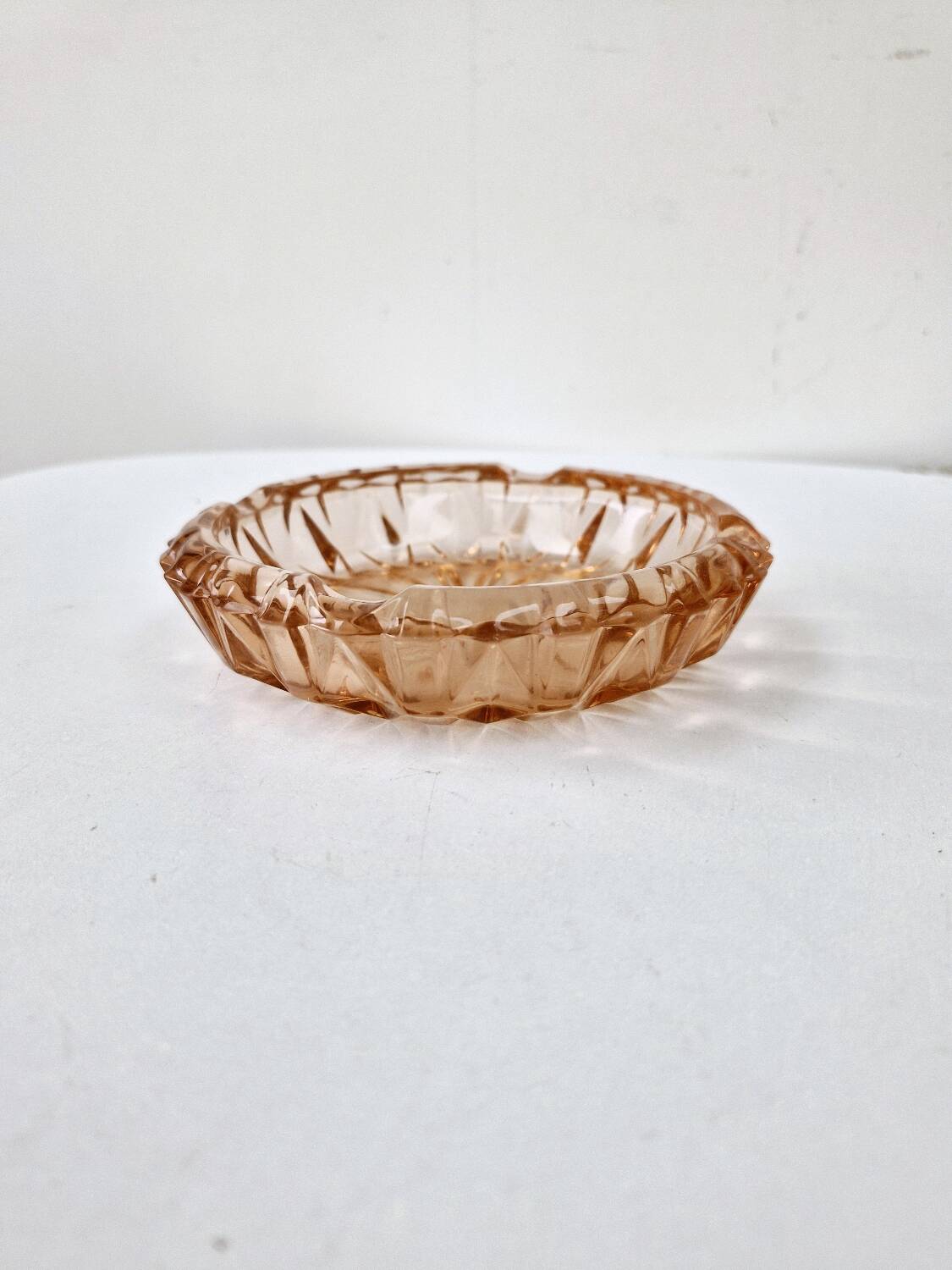 Vintage Luminarc Empty Pocket Ashtray In Rosaline Pink Chiseled Glass