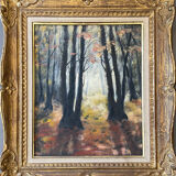 Table painting old forest landscape early 20th century