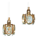 Vintage brass and crystal suspension Palwa, mid-century suspension.