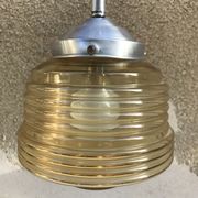 Suspension art deco verre moulé jaune  vintage
