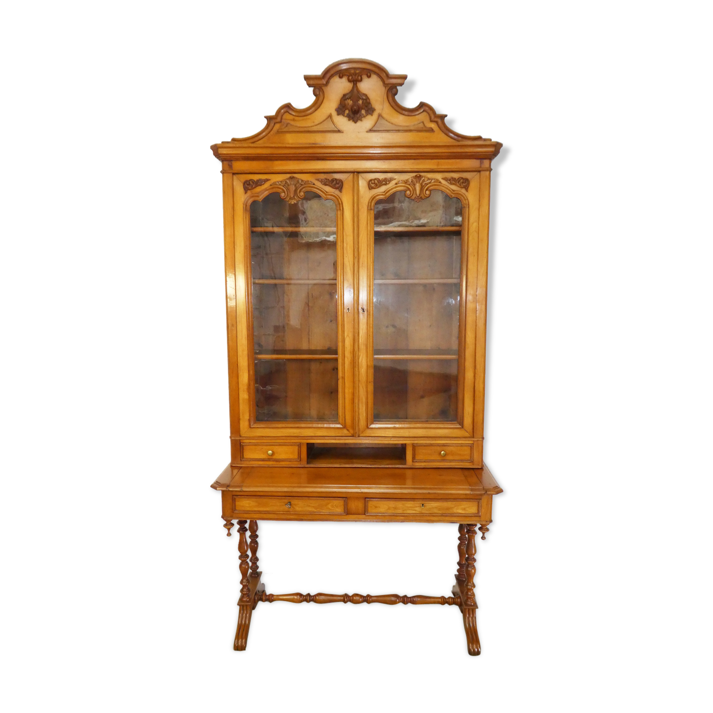 Bureau vitrine Louis Philippe en merisier 19eme