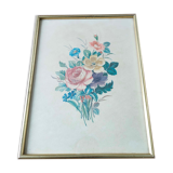 Illustration bouquet flowers frame gilded wood