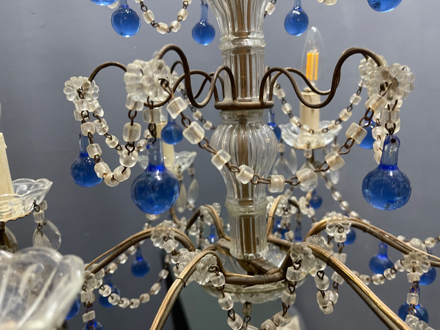 Vintage Italian Macaroni Murano  Blue Chandelier