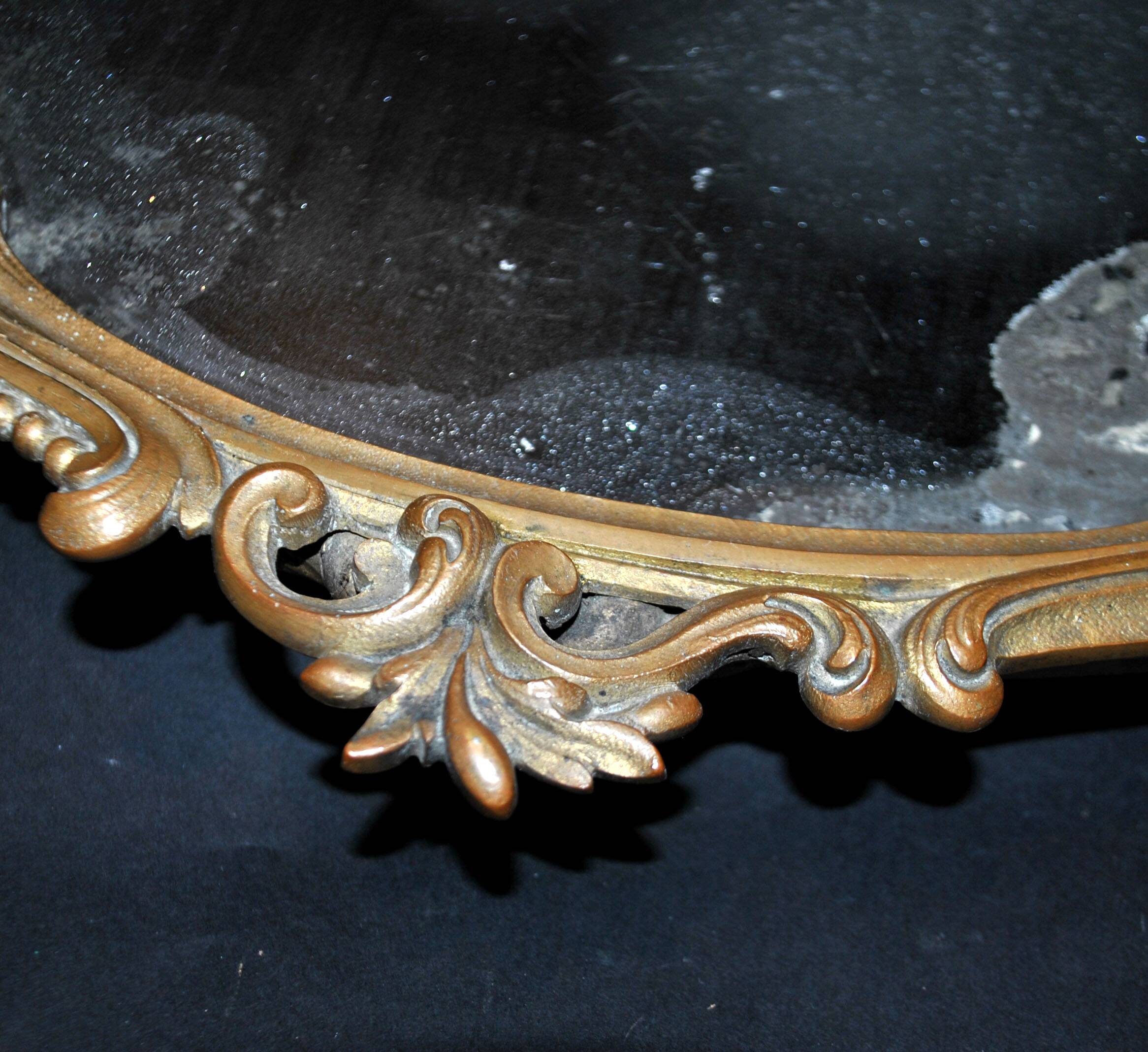 Antique mirror tray Centerpiece mainly in bronze and mercury glass
