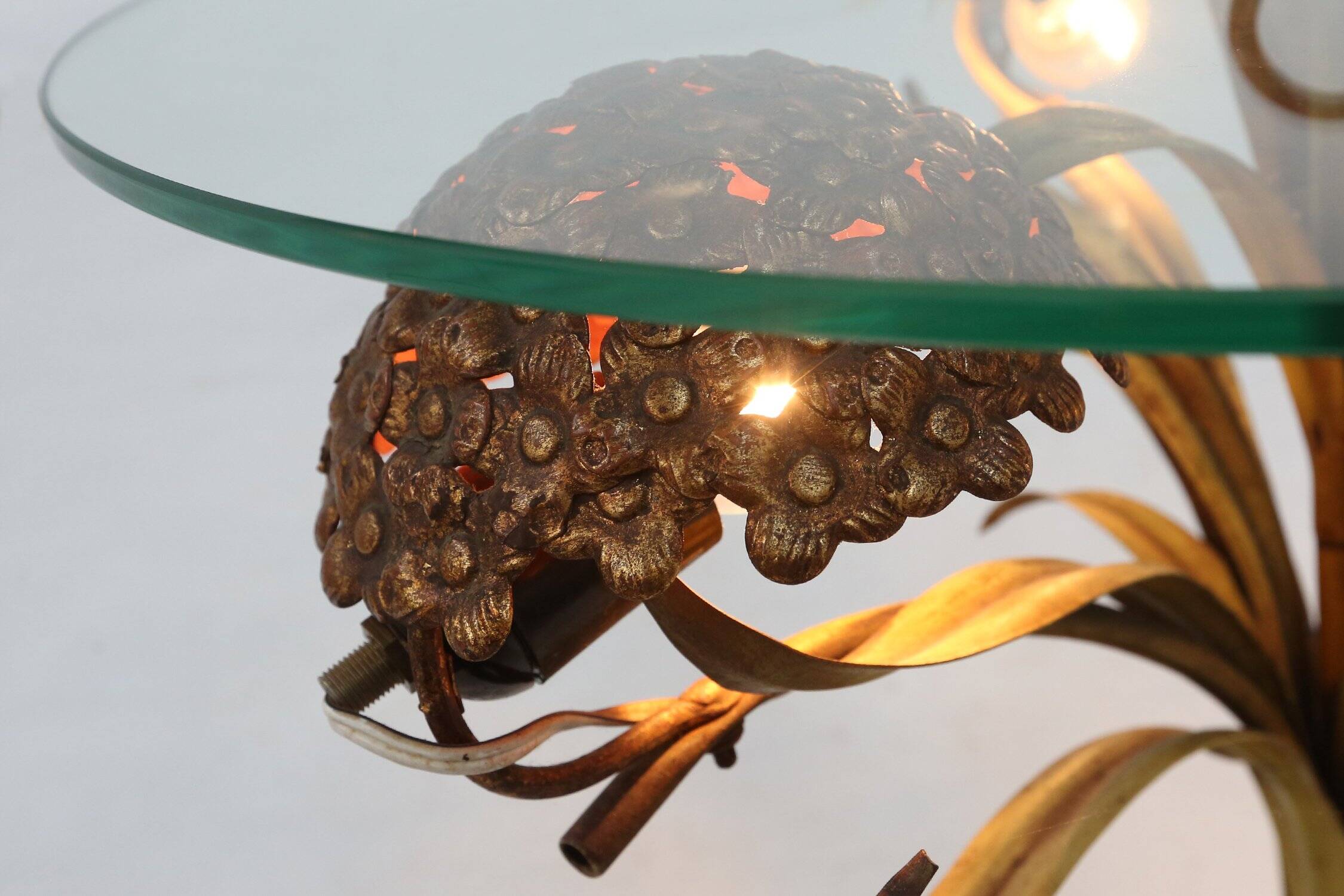 French Hollywood Regency Style Coffee Table with Lightning in Brass Flowers