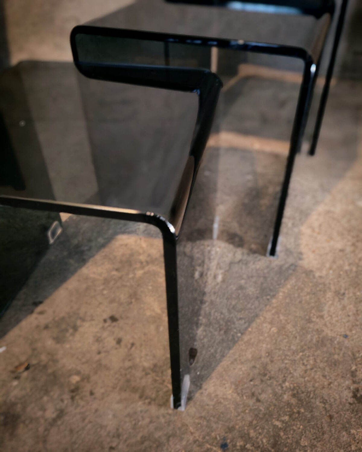 3 nesting coffee tables in smoked glass