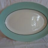 Moulin des loups oval serving dish, white with celadon-colored edges