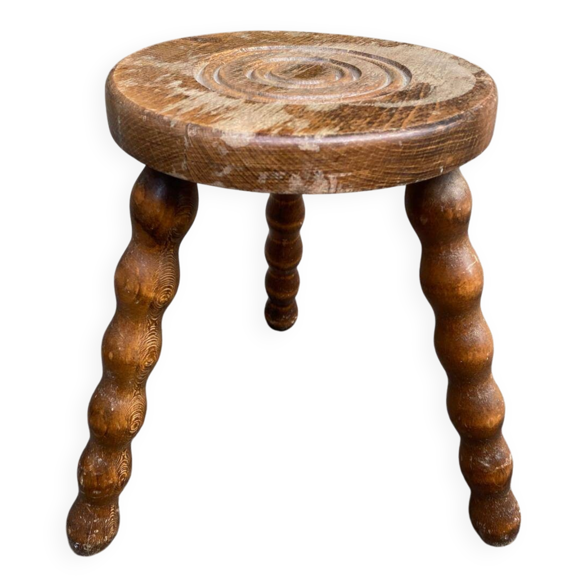 Vintage turned wooden stool / side table — Beaded legs