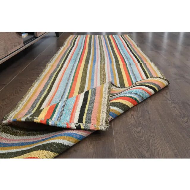 1970s vintage Turkish Oushak handmade wool cotton orange runner rug 79x237