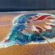 Vintage coffee table in stainless steel and ceramic from the 1970s.