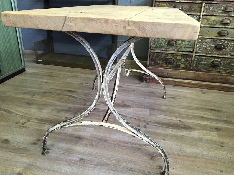 Vintage bistro table in oak and metal