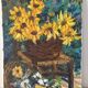 Basket of sunflowers, knife oil