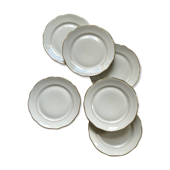 6 anciennes assiettes plates porcelaine de Sologne Lamotte avec dorure