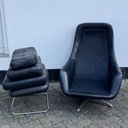 Fauteuil pivotant vintage Bramia avec repose-pieds