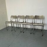 Memphis Architectural Stainless Steel French Dining Chairs, 1980s Set of 4