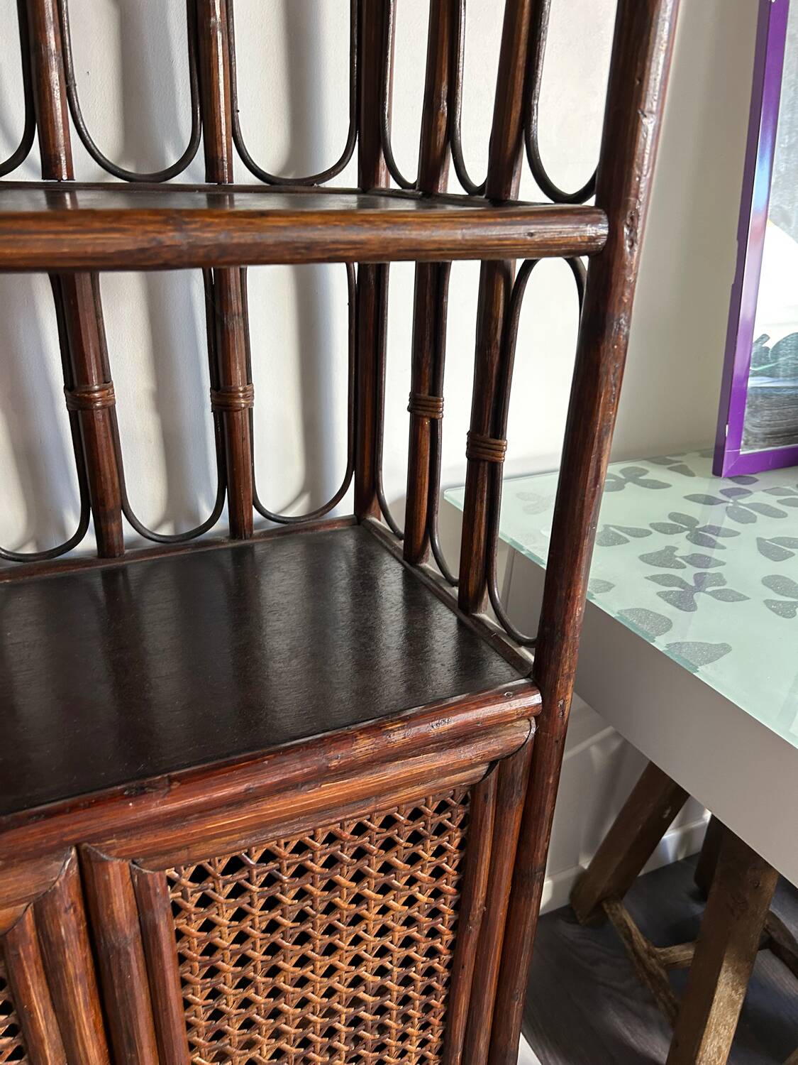 Rattan shelf / bookcase with cabinet