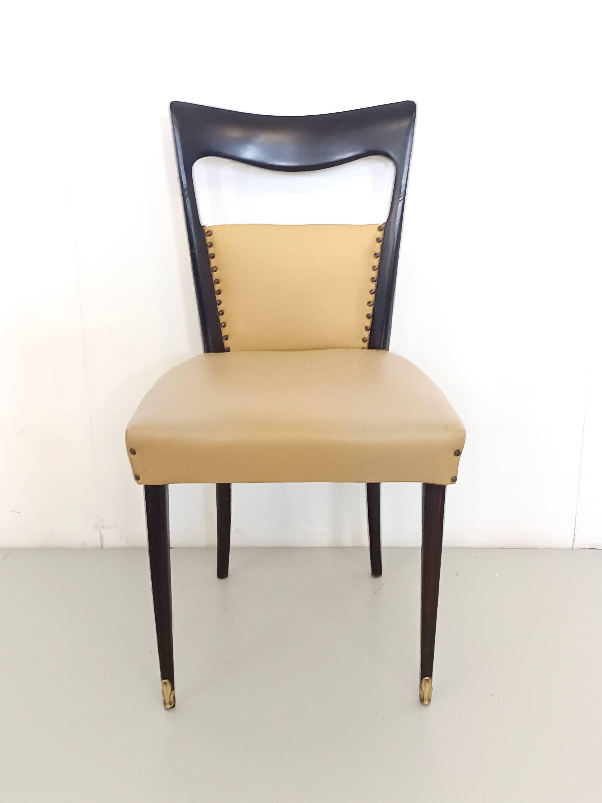 Set of Six Beige Skai Dining Chairs Ascr. to Melchiorre Bega, Italy