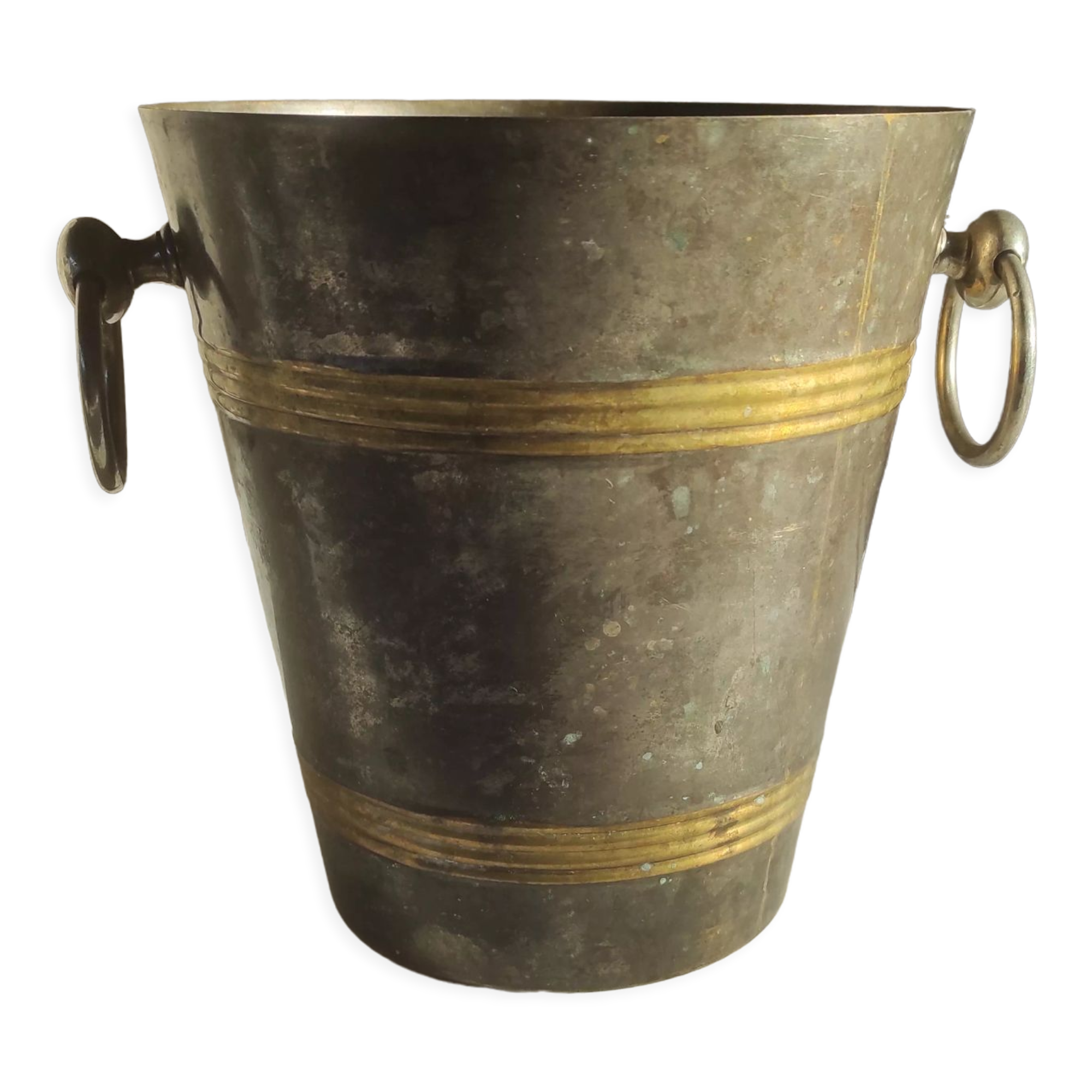Champagne bucket in silver metal and brass